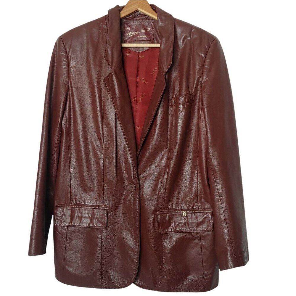 Vintage Etienne Aigner Women's 14 Leather Blazer Dark Burgundy